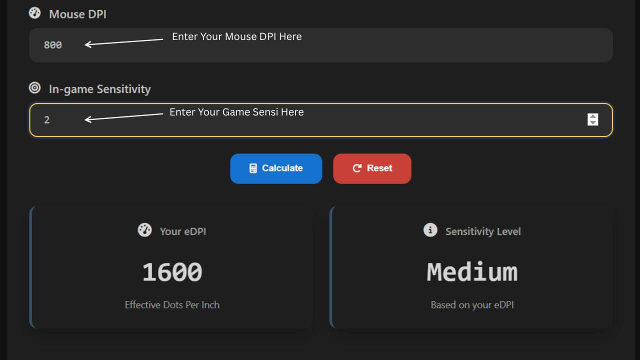 eDPI Calculator formula and visual guide