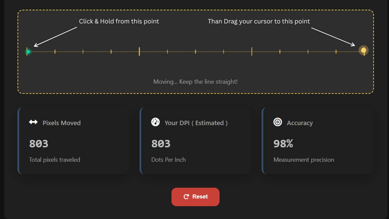 Mouse DPI Analyzer 1-inch measurement guide